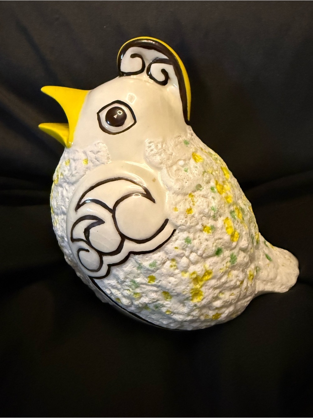 White Ceramic creamer Decorative Bird Figurine‎ with Yellow Accents